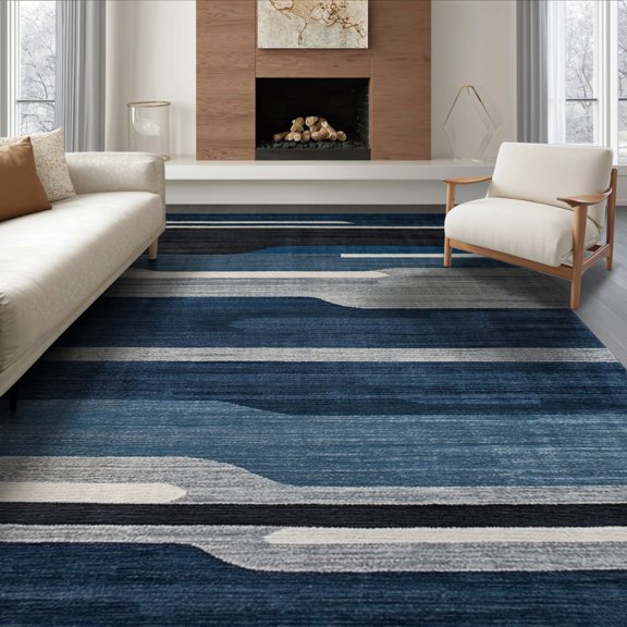 ODIKA Abstract Motifs Minimalist Strokes Farmhouse Border Classroom for Living Room, Under Sectional, Family , Non-Slip Flatwoven