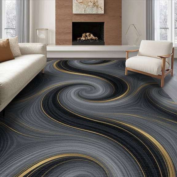 ODIKA Abstract Smoky Tan Fluid Veined Rectangular Cream Grey Yellow for Living Room, Under Sectional, Family , Non-Slip Flatwoven