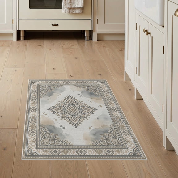 ODIKA Abstract Way Muted Asymmetric Dab Print Contemporary Lightweight Stain Resistant Flatwoven for Entryway, Kitchen, Mudroom