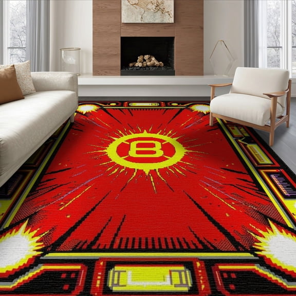 ODIKA Alfombra Gamepad Motif Border Arcade Gamer Glowing for Dining Room, Large Office, Lounge, Non-Slip Chair-Friendly