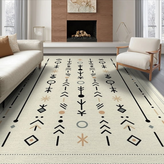 ODIKA Alfombras Boho Minimalist Symbols Dotted Frame Para Habitacion Non-Slip Chair-Friendly for Dining Room, Large Office, Lounge
