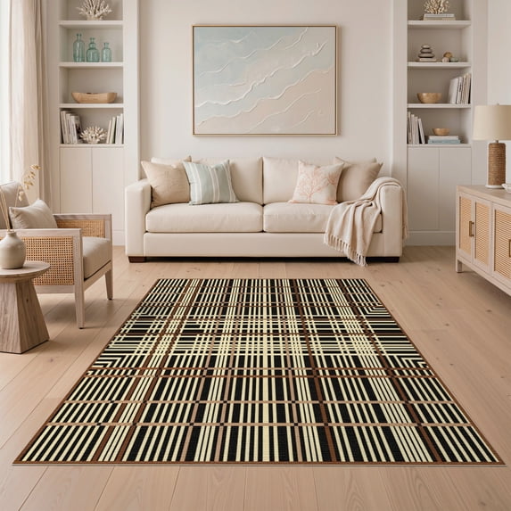 ODIKA Alfombras Interlocking Stripe Motif Rectangular Para Habitacion Non-Slip Chair-Friendly for Dining Room, Under Table, Home Office
