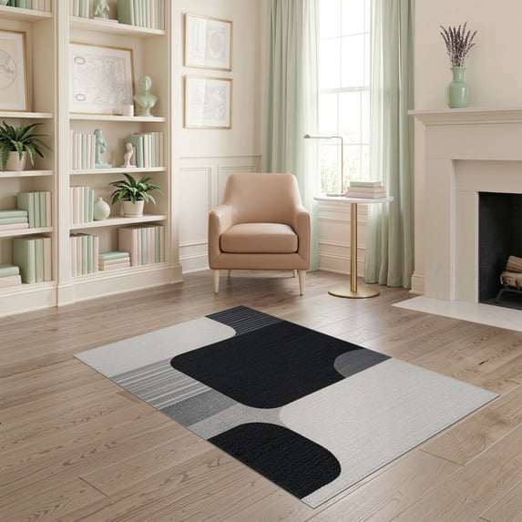 ODIKA Alfombras Minimalist Abstract Interlocking Para Habitacion Alfombra for Dorm Room, Small Living Apartment, Stain Resistant Low Profile