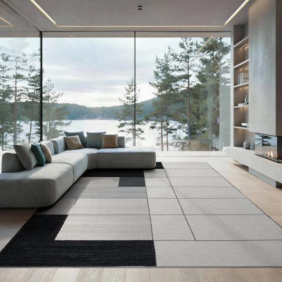 ODIKA Alfombras Minimalist Scandinavian Tonal Grid Block Para Habitacion Low Profile Flatwoven for Great Room, Indoor Open Concept, Large Living