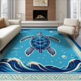 thumbnail image 1 of ODIKA Animals Turtle Nautical Border Ocean Wave Motif Scattered Symmetrical for King Size Bedroom, Master Suite, Under Bed, Foldable Easy Care, 1 of 7