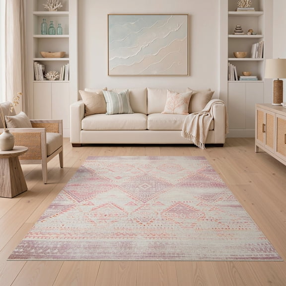 ODIKA Argyle Diamond Distressed Grid Lattice Geometric Contemporary Easy Care Kids Safe for Small Living Room, Playroom, Bedroom