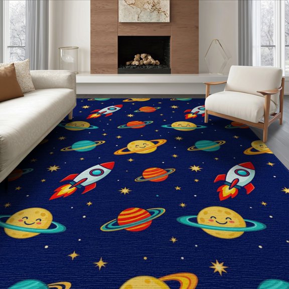 ODIKA Astronaut Theme With Rockets Stars And Planets Galaxy Universe Refined for Dining Room, Large Office, Lounge, Non-Slip Chair-Friendly