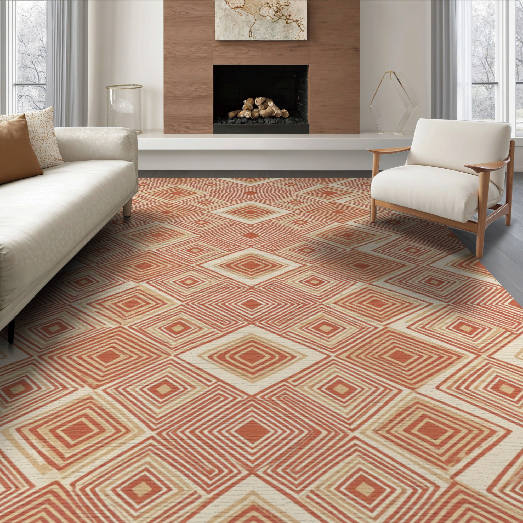 ODIKA 6'x9' Washable Area Rug Non-Slip, Easy Care, Aztec Symmetrical ...