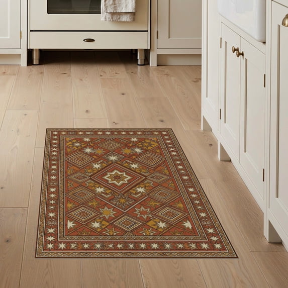 ODIKA Aztec Symmetrical Boho Motif Faded Border Tapetes Para Cocina for Home Office, Hallway, Laundry Room, Non-Slip Chair-Friendly