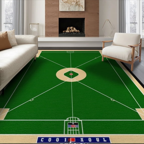 ODIKA Baseball Stadium Crest With Varsity Pennants And Field Stripes for Dining Room, Large Office, Lounge, Non-Slip Chair-Friendly