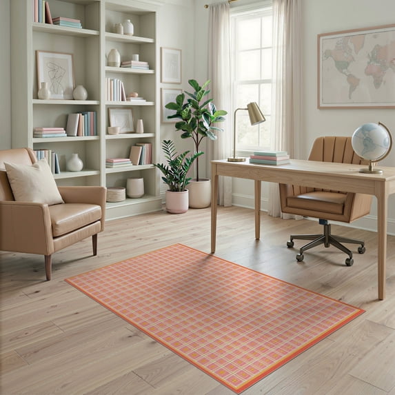 ODIKA Bedside Checkered Block Retro Hopscotch Storybook Grid Motif Stain Resistant Low Profile for Dorm Room, Small Living Apartment