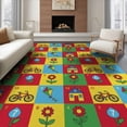 thumbnail image 1 of ODIKA Bedside Checkered Hopscotch Retro Block Storybook Motif Grid for King Size Bedroom, Master Suite, Under Bed, Foldable Easy Care, 1 of 7