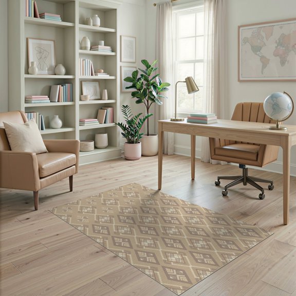 ODIKA Beige Inspired Wool Arrangement Earthy Palette Knotted Tufted Non-Slip Chair-Friendly for Home Office, Gaming Room, Under Desk