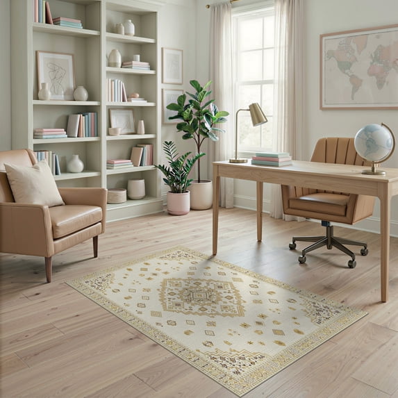 ODIKA Beige Loves Boho Minimalist Diamonds Rectangular Neutral Ivory for Home Office, Gaming Room, Under Desk, Non-Slip Chair-Friendly