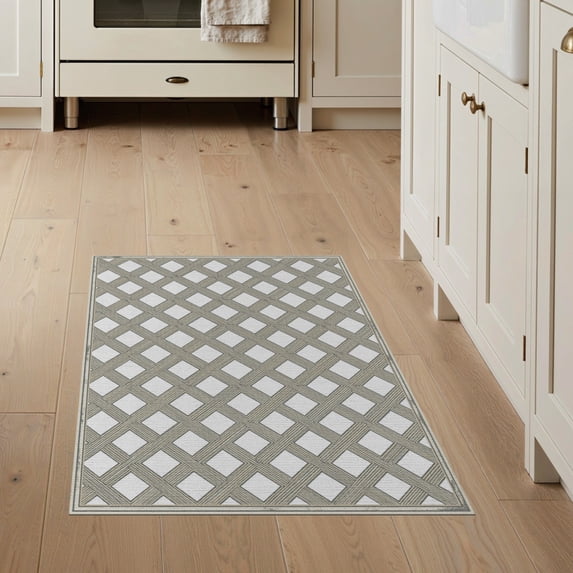 ODIKA Beige Loves Scattered Asymmetrical Rectangular Neutral Ivory Stain Resistant Flatwoven for Entryway, Kitchen, Mudroom
