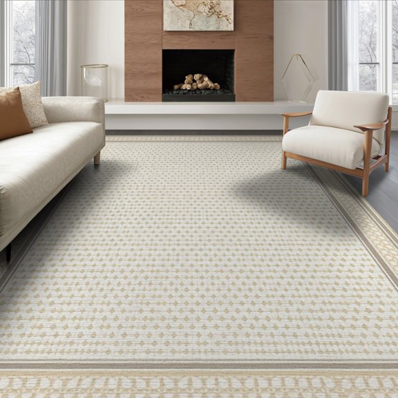 ODIKA Beige Loves Trellis Lattice Rectangular Neutral Tone Ivory Shaped for Living Room, Under Sectional, Family , Non-Slip Flatwoven