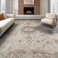 thumbnail image 1 of ODIKA Beige Neutral Vintage Distressed Boho Bordered Symmetry Grey for Living Room, Under Sectional, Family , Non-Slip Flatwoven, 1 of 7
