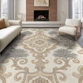 thumbnail image 1 of ODIKA Beige Palmette Grey Border Featuring Motif Neutral Boho Large Non-Slip Chair-Friendly Floor for Dining Room, Under Table, Office, 1 of 7
