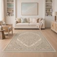 thumbnail image 1 of ODIKA Beige Pink Boho Concentric Delicate Motifs Neutral Tone Oatmeal Non-Slip Low Profile for Guest Room, Lounge, Apartment, 1 of 7