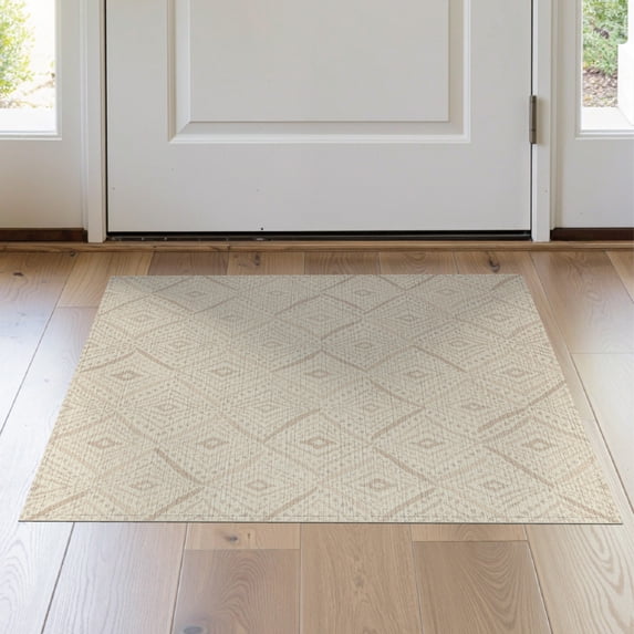 ODIKA Beige Rectangular Boho Drawn Geometric Faded Large Neutral Loves for Hallway, Study Room, Playroom, Non-Slip Low Profile