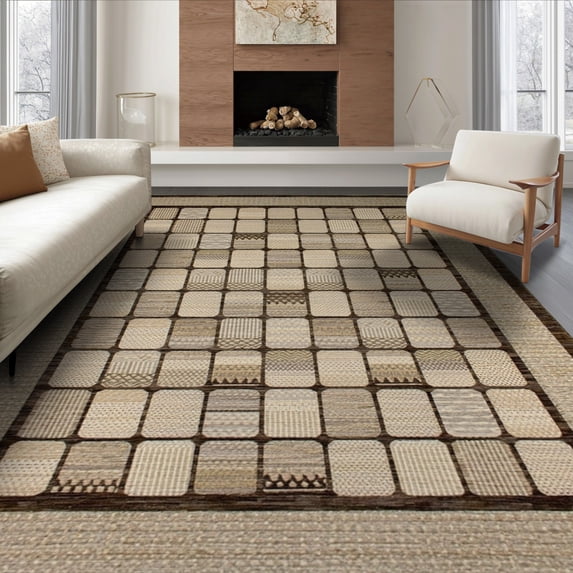 ODIKA Beige Spotted Cow Striped Border Patchwork Block Layout Abstract Foldable Easy Care for King Size Bedroom, Master Suite, Under Bed