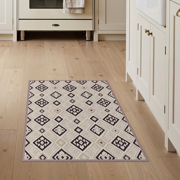 ODIKA Boho Abstract Interlocking Lattice Motif Inspired Solid Purple Flowing Dynamic for Home Office, Hallway, Laundry Room, Non-Slip Chair-Friendly