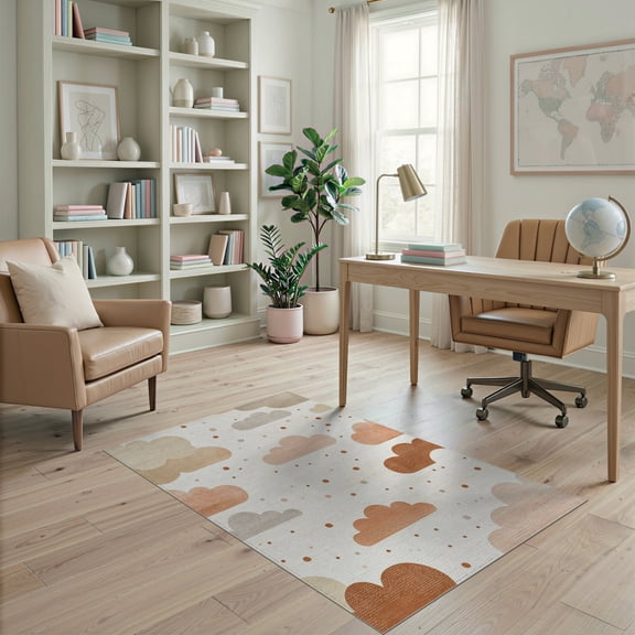 ODIKA Boho Abstract Whimsical Drifting Forms Dotted Minimalist Border for Home Office, Gaming Room, Under Desk, Non-Slip Chair-Friendly