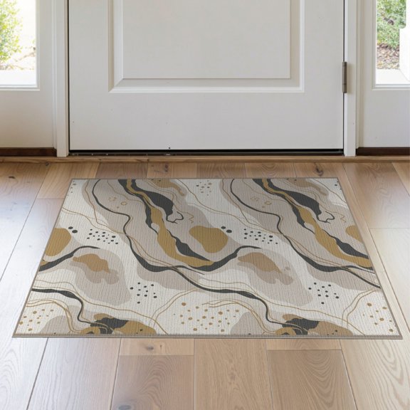 ODIKA Boho Asymmetric Large Beige Dining Livingroom Abstract Neutral Playful for Entryway, Kitchen, Laundry Room, Stain Resistant Thin Throw