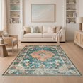 thumbnail image 1 of ODIKA 5'x7' Washable Area Rug Boho Distressed Vintage Detailing Scroll Border Center Bordered for Guest Room, Lounge, Apartment, Non-Slip Low Profile, Stain Resistant, 1 of 7