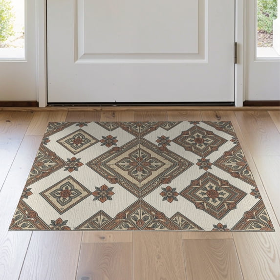 ODIKA Boho Interlocking Hallway Softly Worn Geometric Hallways Flower for Bedroom, Nursery, RV, Pet Friendly & Kids Safe Bedside