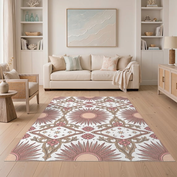 ODIKA Boho Motif Gothic Frame Retro Cottagecore Whimsical Pink Vintage Refined Easy Care Kids Safe for Small Living Room, Playroom, Bedroom