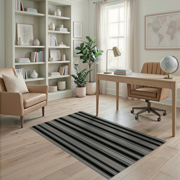 ODIKA Boho Pinstripe Border Door Cream Banded Ticking Farmhouse Striped Refined Pet Friendly & Kids Safe Play for Playroom, Bedroom, Reading Nook