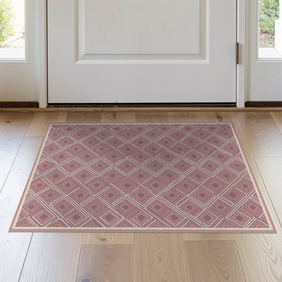 ODIKA Boho With Interlocking Diamond Geometric Motifs Mauve Abstract Refined for Hallway, Study Room, Playroom, Non-Slip Low Profile