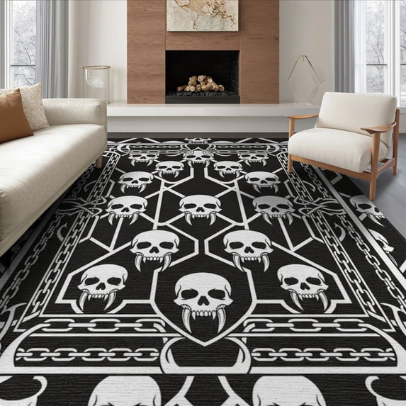 ODIKA Bold Gothic Streetwear Border Dorm Guys Men Skull Beast Graphic Playful for Queen Size Bedroom, Under Bed, Master Suite, Foldable Easy Care