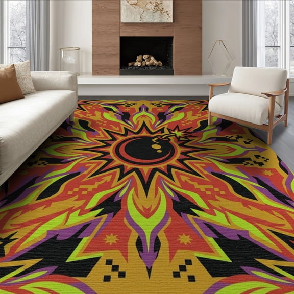 ODIKA Border Arcade Gamer Glowing Alfombra Gamepad Motif Playful Expressive Foldable Easy Care for King Size Bedroom, Master Suite, Under Bed