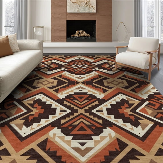 ODIKA Border Aztec Motif Frame Spotted Cabin Southwestern Farmhouse Playful Expressive for Dining Room, Under Table, Office, Non-Slip Chair-Friendly Floor