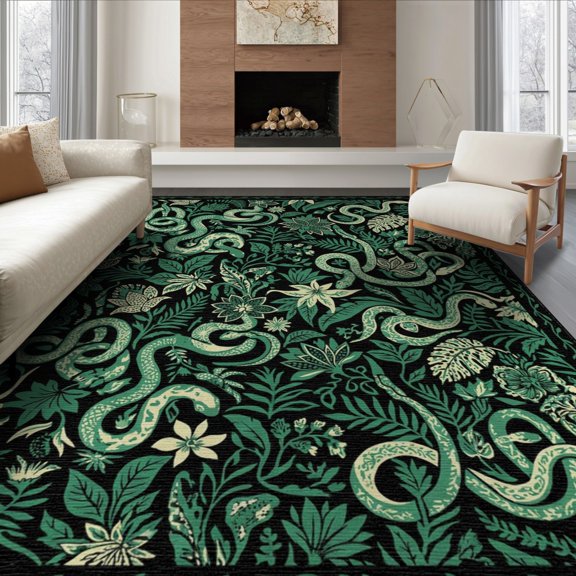 ODIKA Border Botanical Scroll Boho Vintage Abstract Snake Vine Forest Playful Foldable Easy Care for Queen Size Bedroom, Under Bed, Master Suite