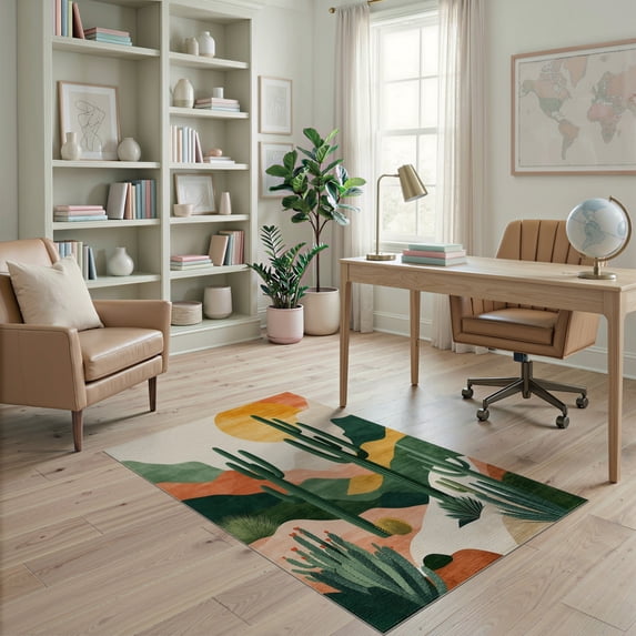 ODIKA Botanical Sunset Abstract Print Forest Monstera Round Mid Century for Home Office, Gaming Room, Under Desk, Non-Slip Chair-Friendly