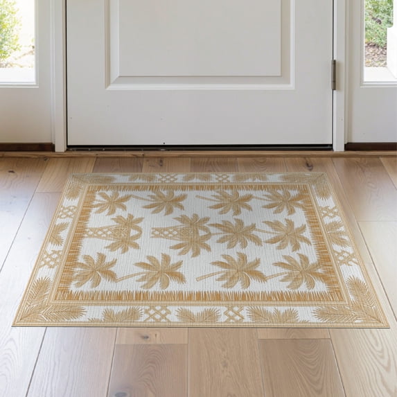 ODIKA Cabana Stripe Botanical Frame Inspired Subtle Tonal Sisal Trellis Refined Stain Resistant Thin Throw for Entryway, Kitchen, Laundry Room