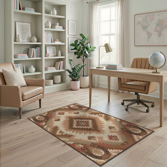 ODIKA Cabin Aztec Cowgirl Medallion With Southwestern Frame Rustic Flowing Dynamic Stain Resistant Low Profile for Dorm Room, Small Living Apartment