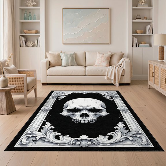 ODIKA Carriage Skeleton Skull Spooky Bone Scroll Procession Gothic Non-Slip Chair-Friendly for Dining Room, Under Table, Home Office