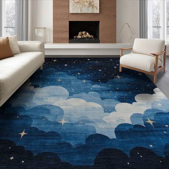 ODIKA Celestial Constellation Starry Symmetry Design Non-Slip Flatwoven for Living Room, Under Sectional, Family