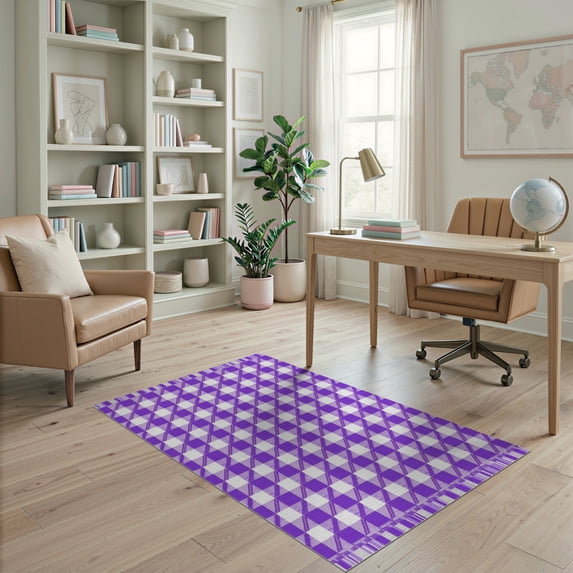 ODIKA Checkered Buffalo Plaid With Symmetrical Gingham Diagonal Accents for Home Office, Gaming Room, Under Desk, Non-Slip Chair-Friendly