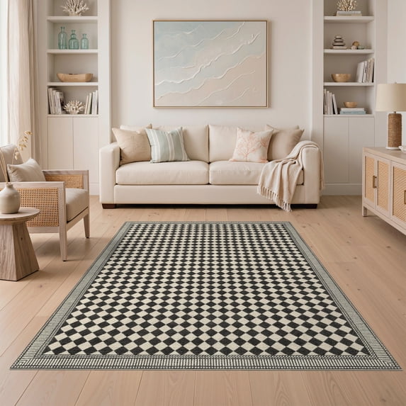 ODIKA Checkered Farmhouse Trellis Geometric Lattice Neutral Border Grid ...