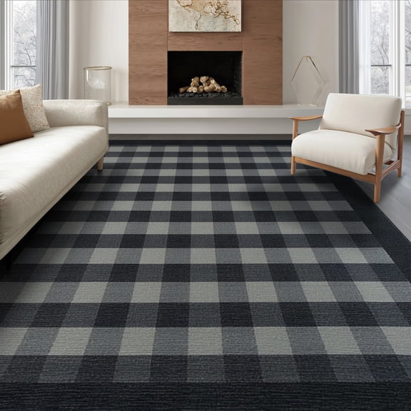 ODIKA Checkered Grid With Bold Interlocking Design And Modern Border for Queen Size Bedroom, Under Bed, Master Suite, Foldable Easy Care