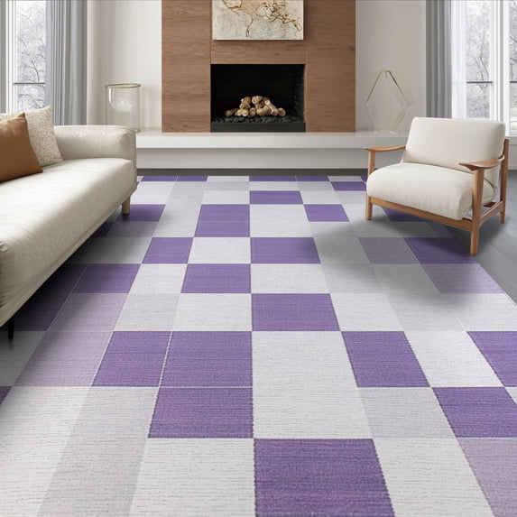 ODIKA Checkered Modern Geometric Grid With Bold Interlocking Square Tile for King Size Bedroom, Master Suite, Under Bed, Foldable Easy Care