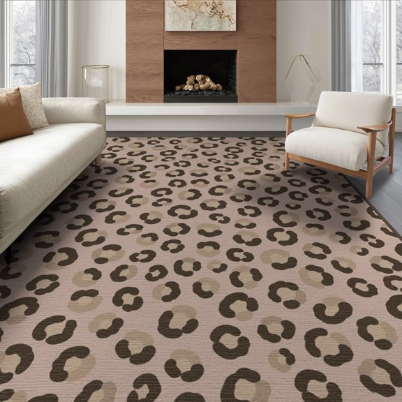 ODIKA Cheetah Leopard Print Boho Abstract Spotted Motif Zebra Pink Flowing Dynamic for Dining Room, Under Table, Office, Non-Slip Chair-Friendly Floor