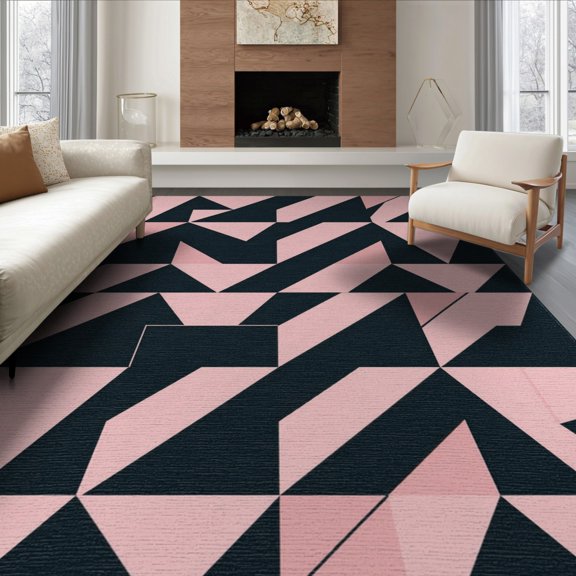 ODIKA Contemporary Abstract Mosaic Interlocking Maze Pink Geometric Refined Structured Non-Slip Flatwoven for Living Room, Under Sectional, Family