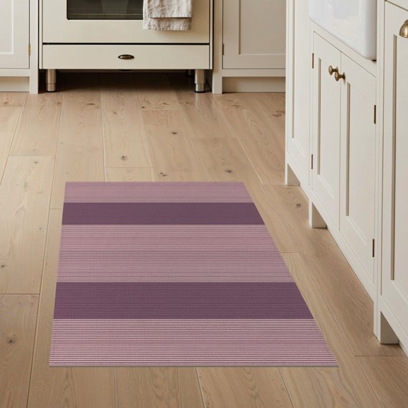 ODIKA Contemporary Tonal Stripe Field Minimalist Bands Mauve Solid Refined Structured Stain Resistant Flatwoven for Entryway, Kitchen, Mudroom