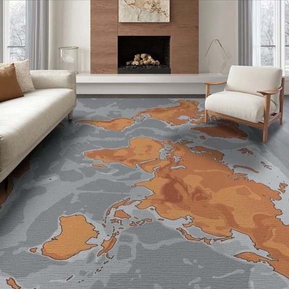 ODIKA Continent Ocean Planetary Galaxy Circles Round Map Topographic Playful Foldable Easy Care for King Size Bedroom, Master Suite, Under Bed